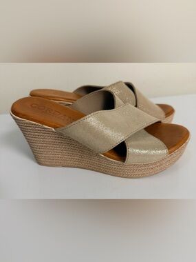 Cordani Bella espadrille wedge sandals crisscross suede straps subtle shimmer 6